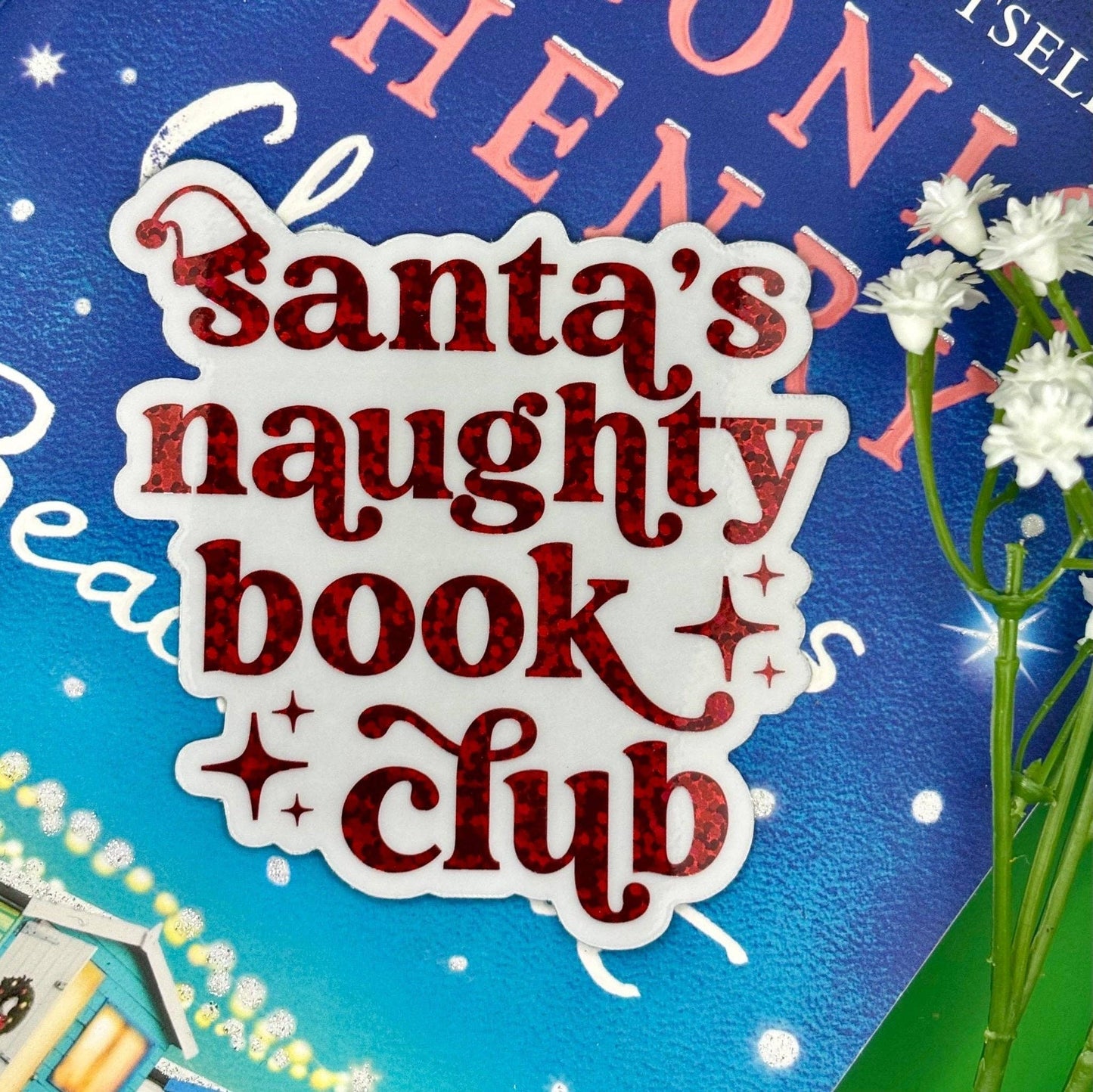 Santa's Naughty Book Club Glitter Sticker