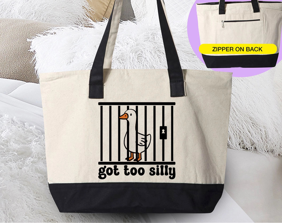Got Too Silly - Funny Goose Meme Canvas Tote Bag