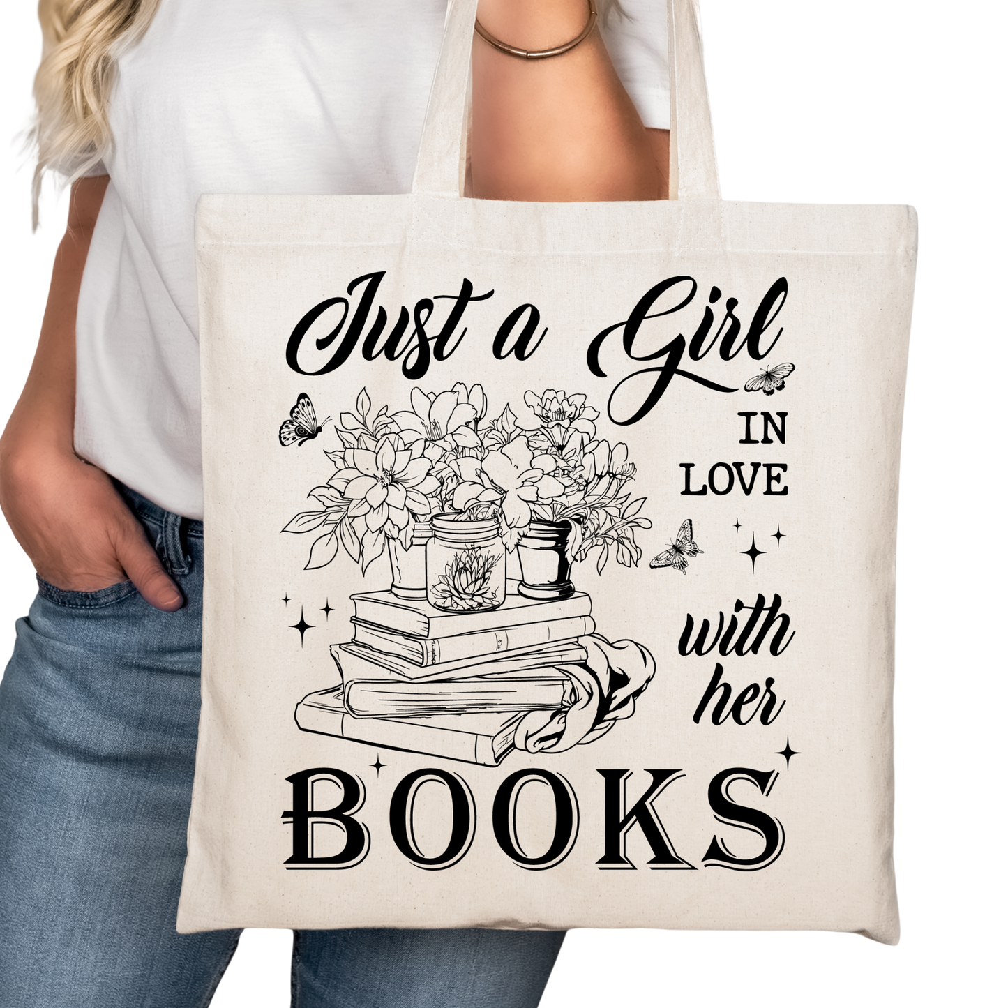 Just a Girl in Love With her Books Bookish Tote Bag