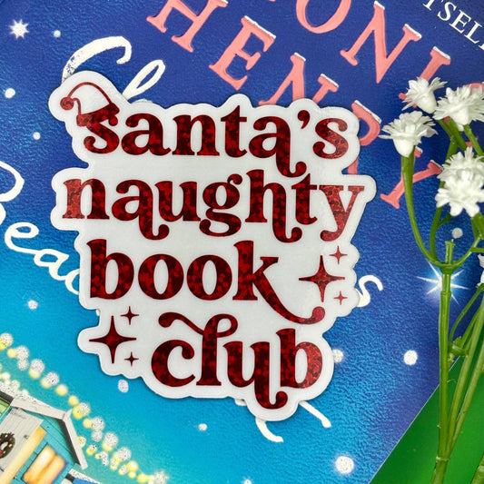 Santa's Naughty Book Club Glitter Sticker